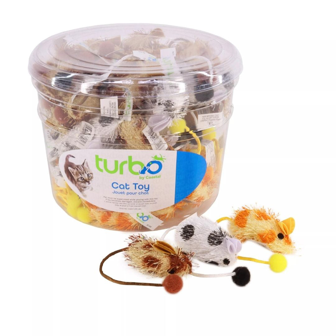 Coastal Turbo Bulk Cat Toy Bins, Spotted Mice, 6.75" (72 Pieces)