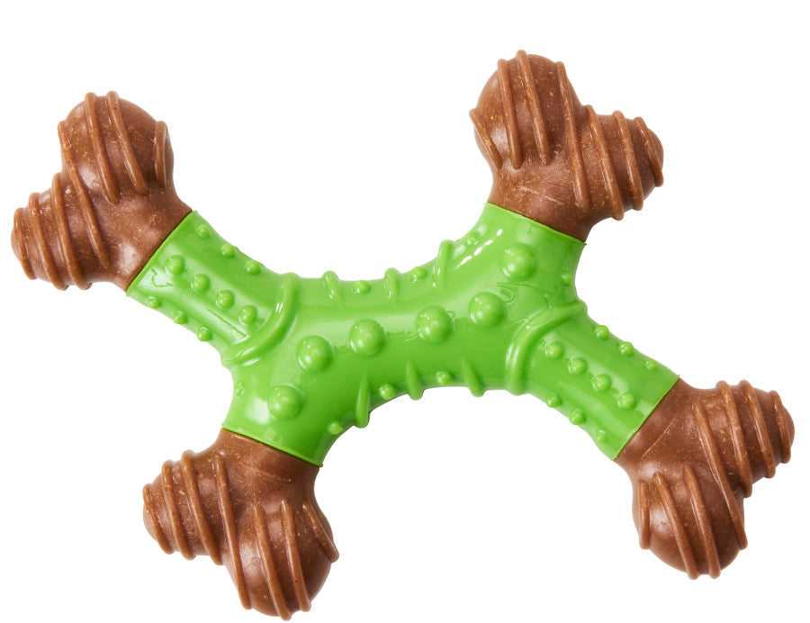 Bam-Bone Dental X-Bone Dog Toy Green/Brown 1ea/8 in