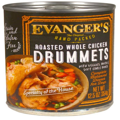 Evanger's Hand Packed Wet Dog Food Roasted Chicken Drummet Dinner 12oz. (Case of 12)