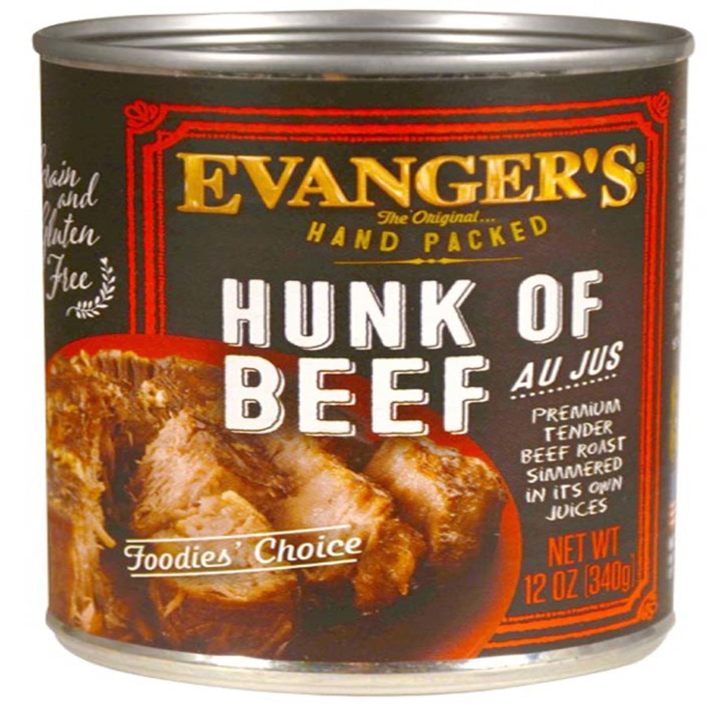 Evanger's Hand Packed Wet Dog Food Hunk of Beef 12oz. (Case of 12)