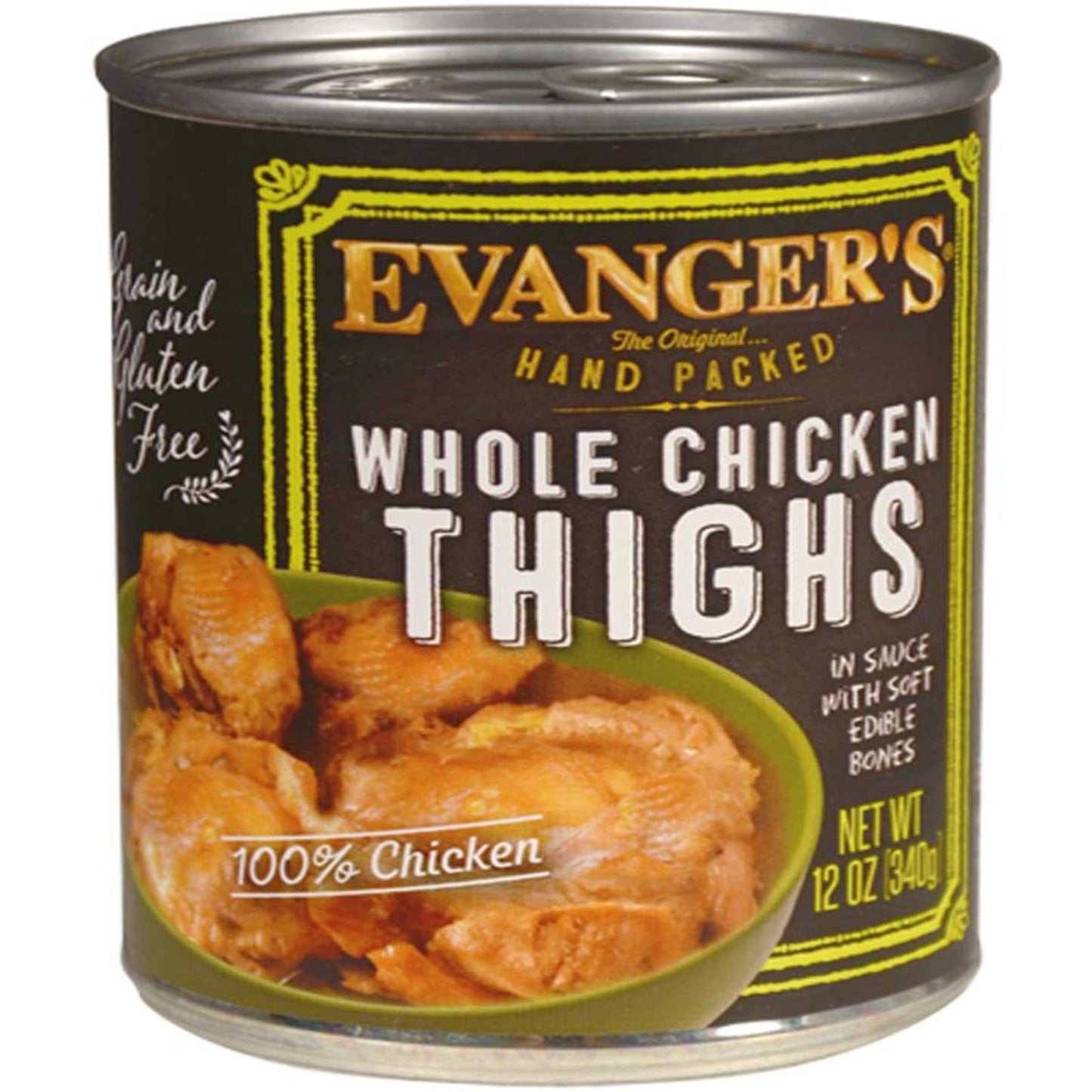 Evanger's Hand Packed Wet Dog Food Whole Chicken Thighs 12oz. (Case of 12)
