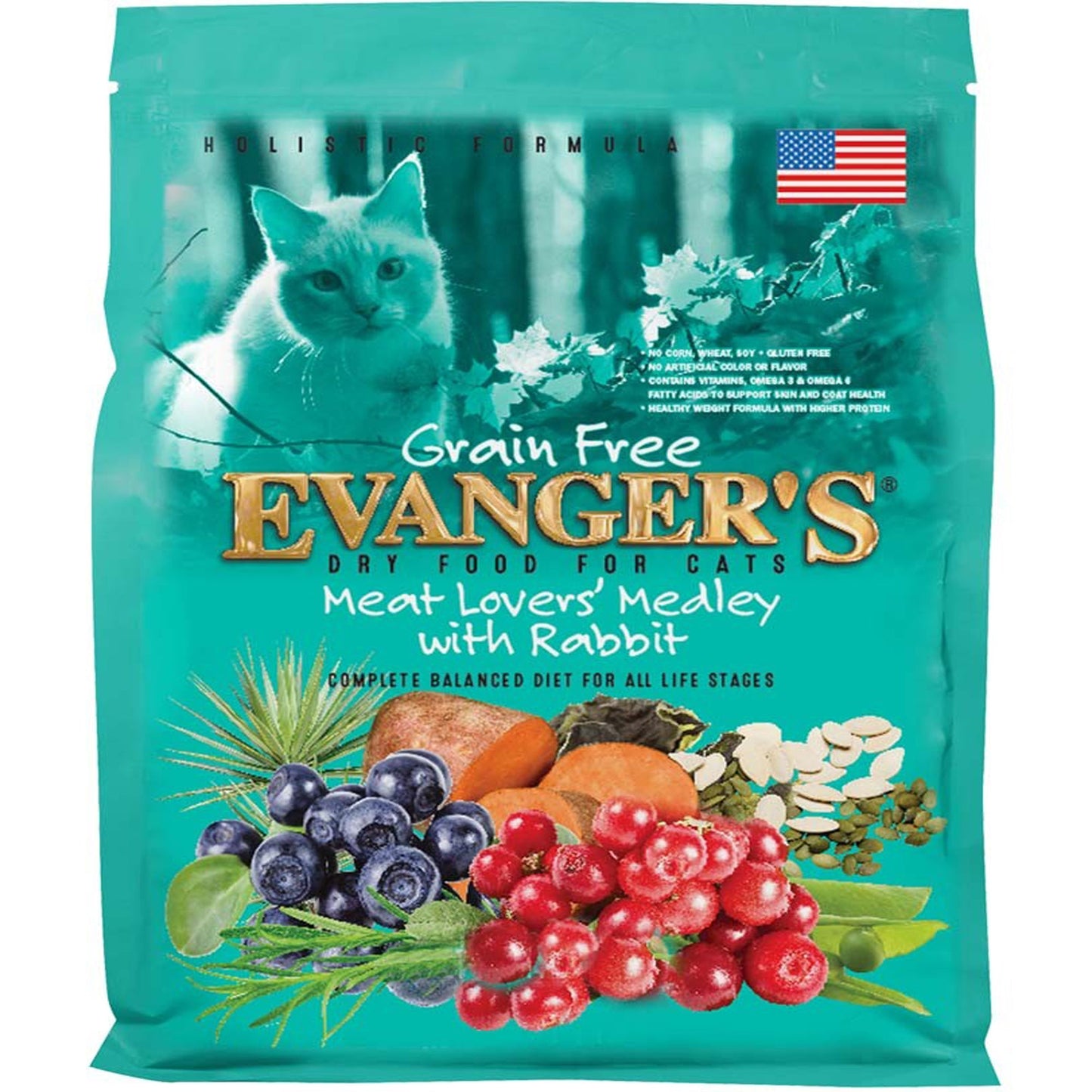 Evanger's Grain-Free Dry Cat & Kitten Food Meat Lover's Medley with Rabbit 1ea/4.4 lb
