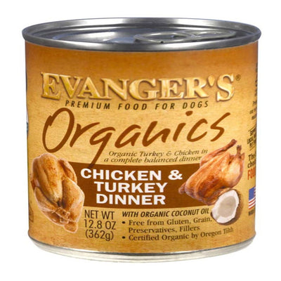 Evanger's Organics Wet Dog Food Chicken & Turkey 12.8 oz. (Case of 12)