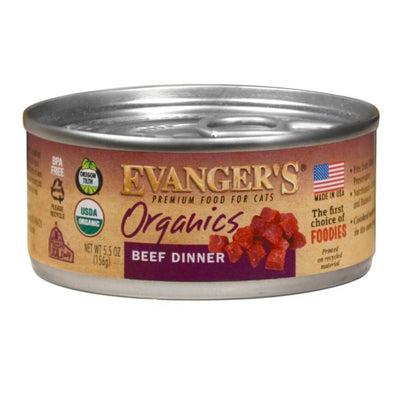 Evanger's Organics Wet Cat Food Beef 5.5oz. (Case of 24)