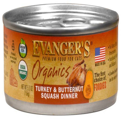 Evanger's Organics Wet Cat Food Turkey with Butternut Squash 5.5oz. (Case of 24)