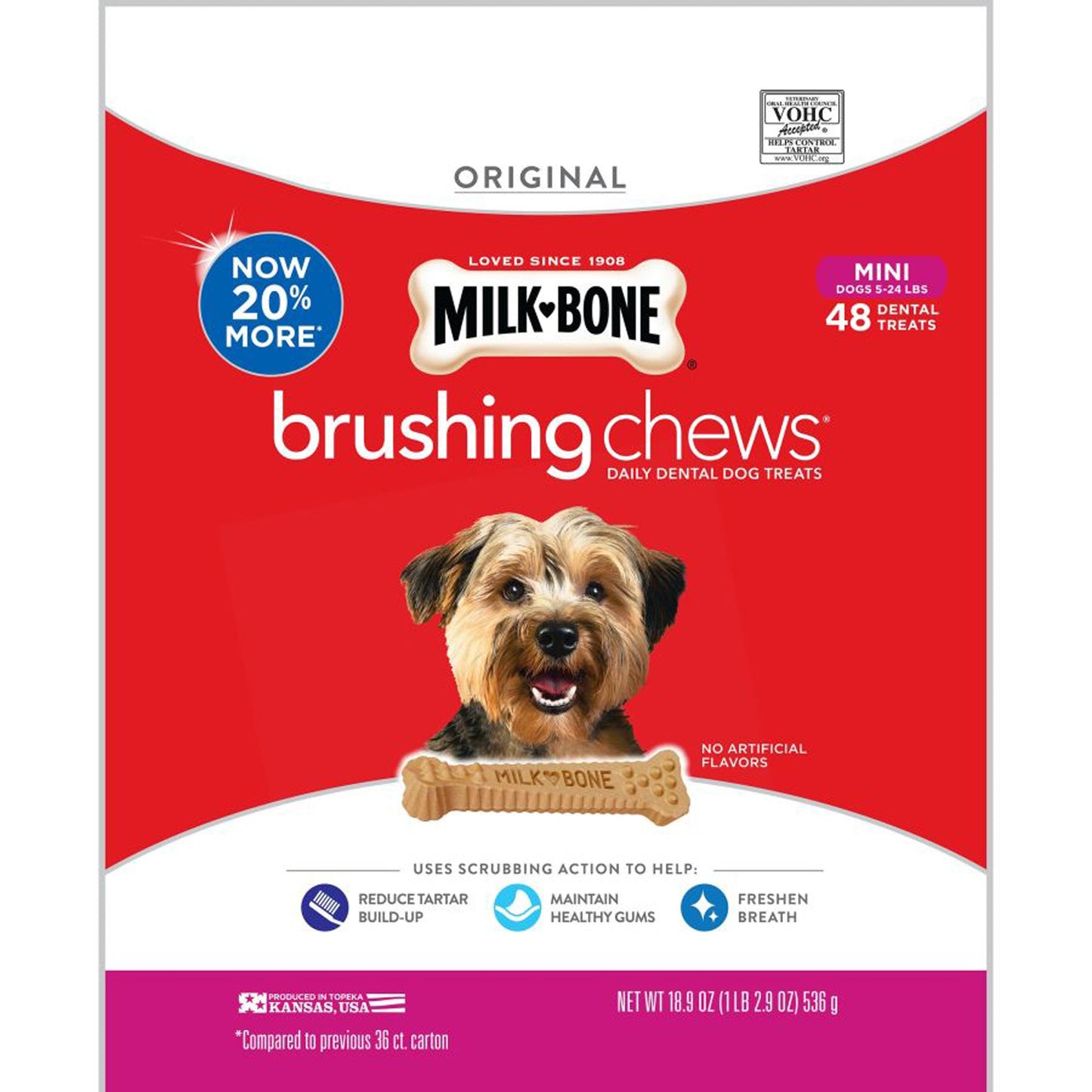 Milk-Bone Brushing Chews Dog Treat Original 1ea/XS, 5-24 lb, 48 ct