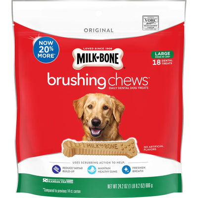 Milk-Bone Brushing Chews Dog Treat Original 1ea/LG, 50+Lb, 18 ct