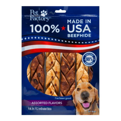 Pet Factory 100% Made in USA Beefhide Braids Assorted 6in.-6 Pk