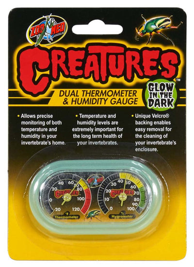 Zoo Med Creatures Dual Thermometer & Humidity Gauge Glow in the Dark Green 1ea