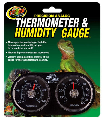 Zoo Med Precision Analog Thermometer & Humidity Gauge Black 1ea