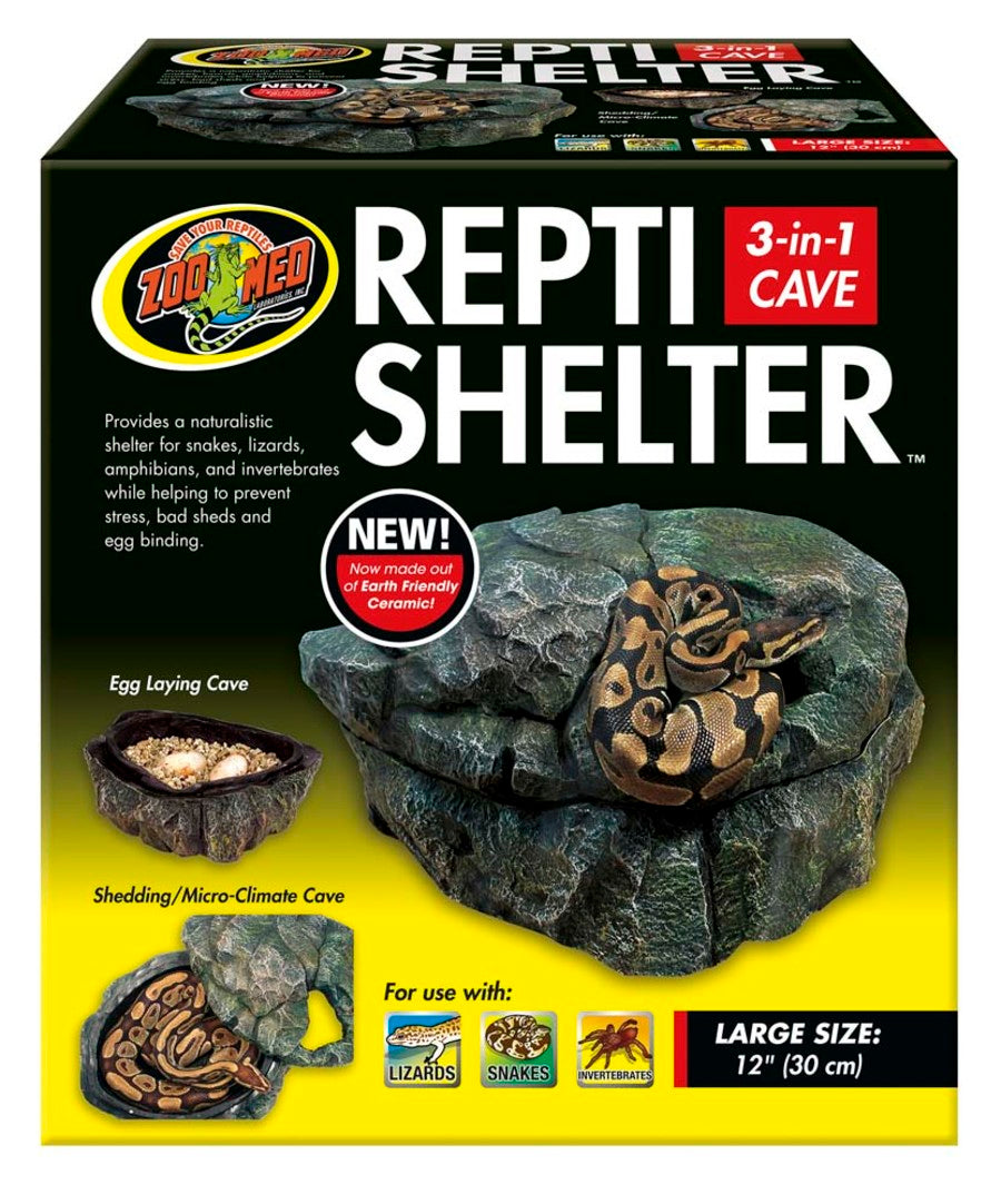 Zoo Med Repti Shelter 3-in-1 Cave Terrarium Hideaway Black 1ea/12 in, LG