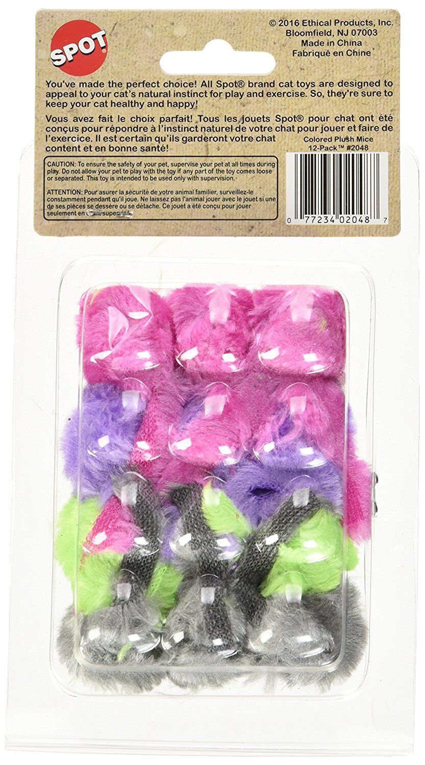 Spot Colored Plush Mice Rattle and Catnip Cat Toy Assorted 12 Pack