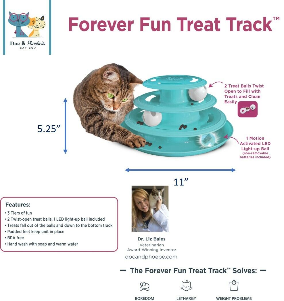 Doc and Phoebe Forever Fun Treat Track Cat Treat Dispenser Blue 5.25in