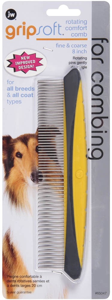 JW Pet Rotating Comfort Comb Fine & Coarse Grey/Yellow 1ea/SM, 8 in