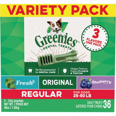 Greenies 3-Flavor Variety Pack Dog Dental Treat Regular 1ea/36 oz, 36 ct