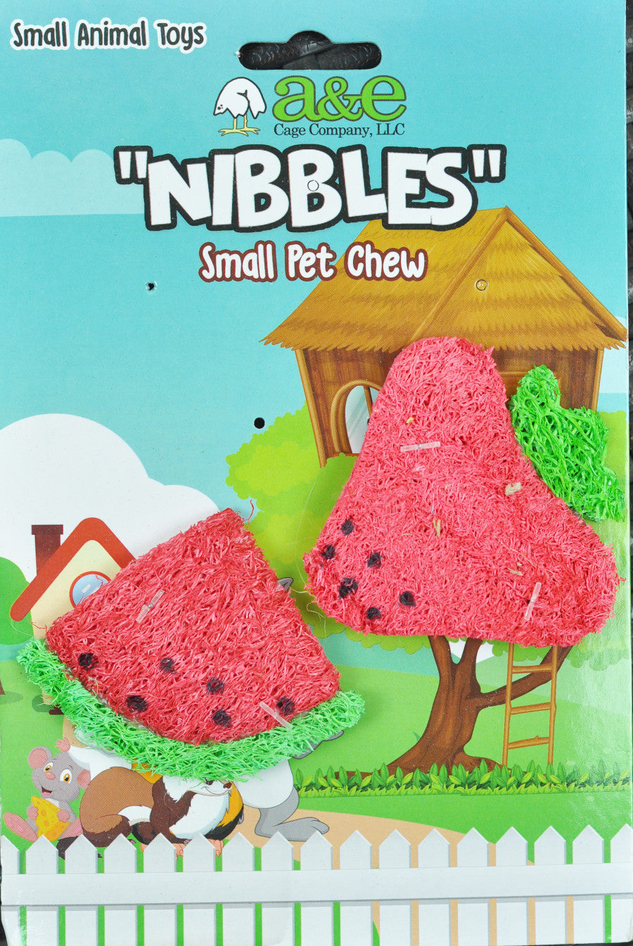 A &E Cages Nibbles Small Animal Loofah Chew Toy Strawberry Watermelon Slice; 1ea