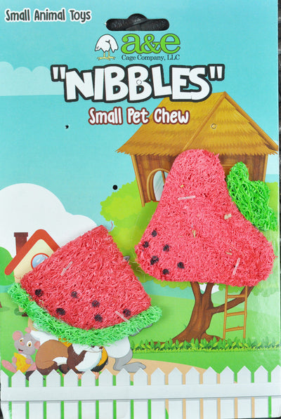 A &E Cages Nibbles Small Animal Loofah Chew Toy Strawberry Watermelon Slice; 1ea