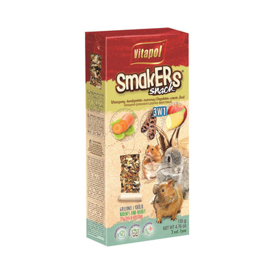 A & E Cages Smakers Rabbit & Rodent Triple Pack Treat Stick Veggie/Carob/Fruit, 1ea/3 pk