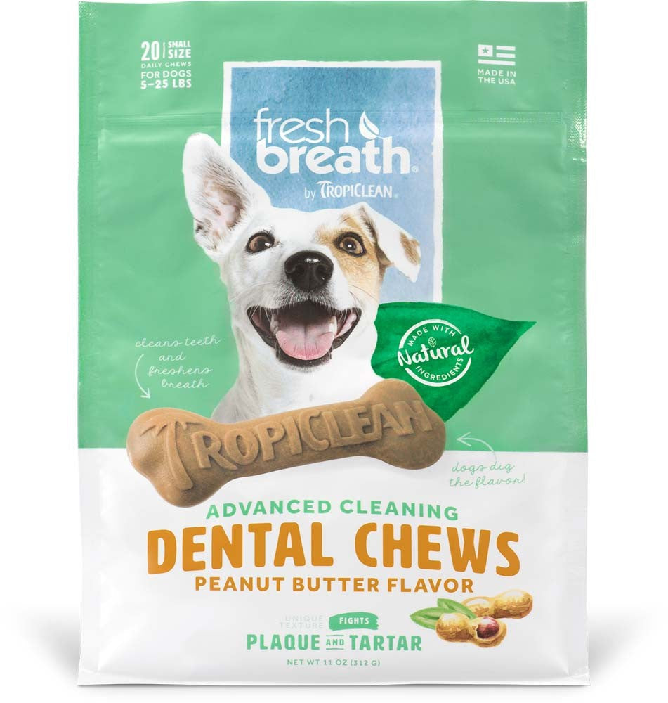 TropiClean Fresh Breath Advanced Cleaning Dental Chews for Dogs Peanut Butter 1ea/11 oz, 20 ct, SMall