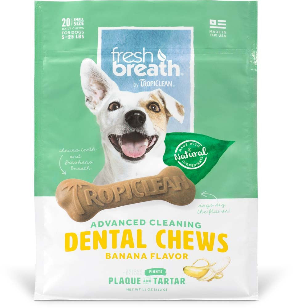 TropiClean Fresh Breath Advanced Cleaning Dental Chews for Dogs Banana 1ea/11 oz, 20 ct, SMall