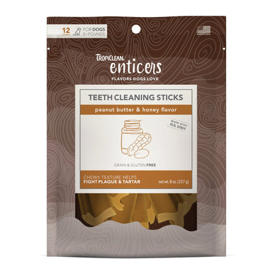TropiClean Enticers Teeth Cleaning Sticks for Dogs Peanut Butter & Honey 1ea/12 ct