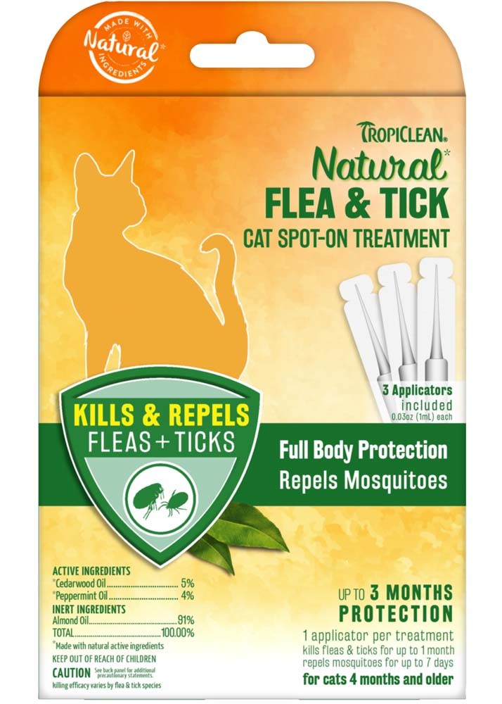 TropiClean Natural Flea & Tick Spot On Treatment for Cats 1ea/3 ct