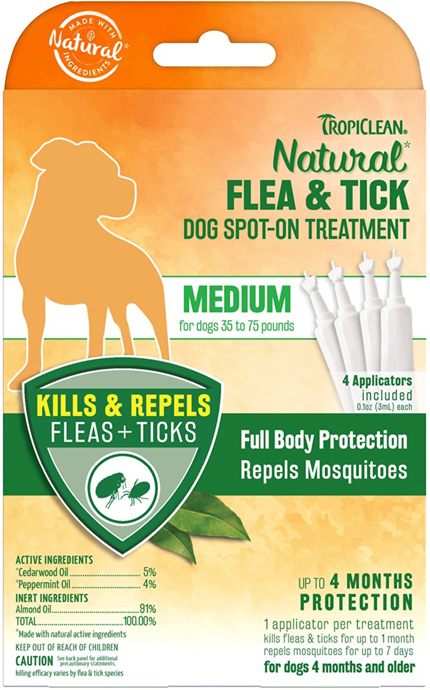 TropiClean Natural Flea & Tick Spot On Treatment for Dogs 1ea/0.4 fl oz, 4 ct