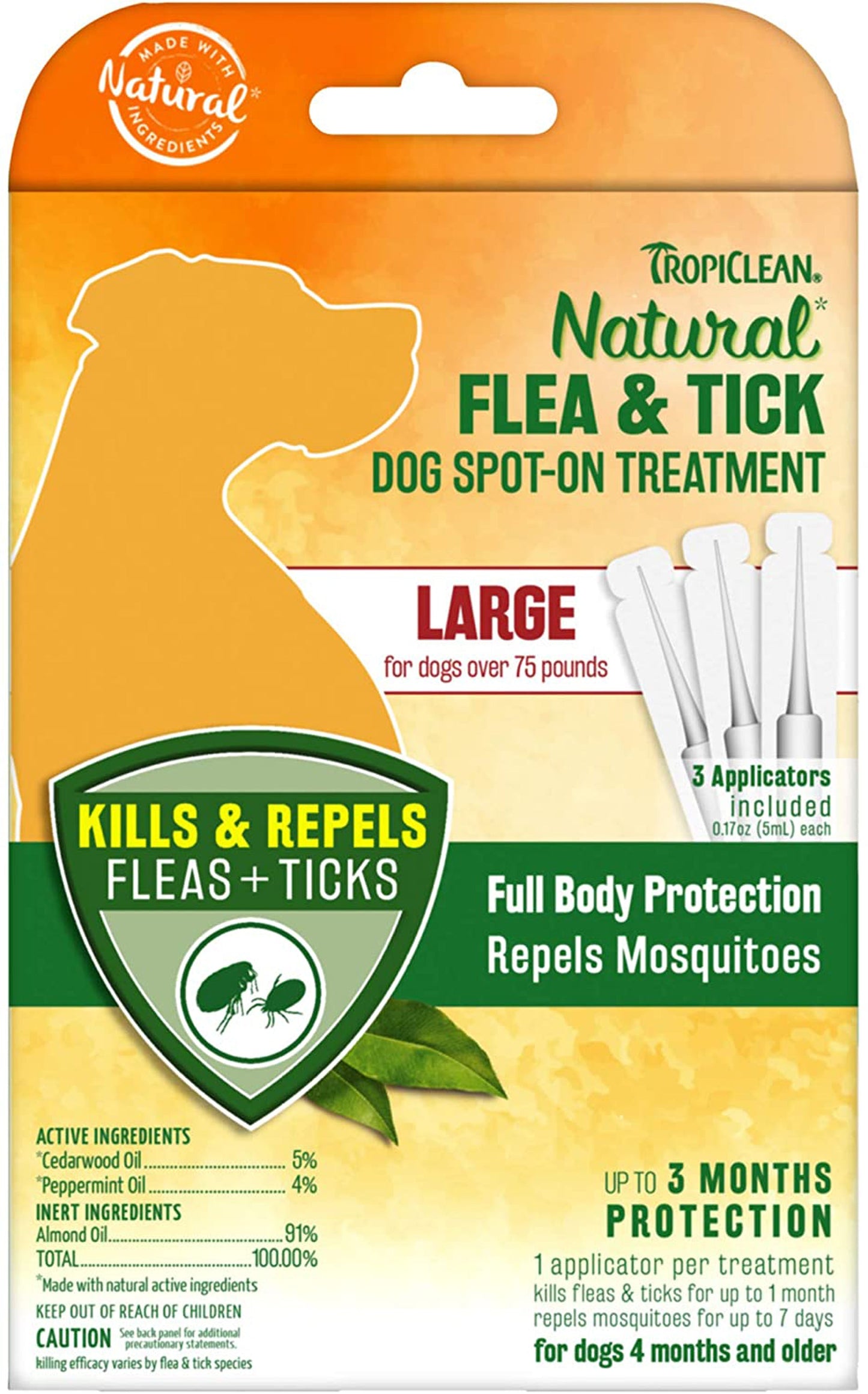 TropiClean Natural Flea & Tick Spot On Treatment for Dogs 1ea/0.68 fl oz, 4 ct