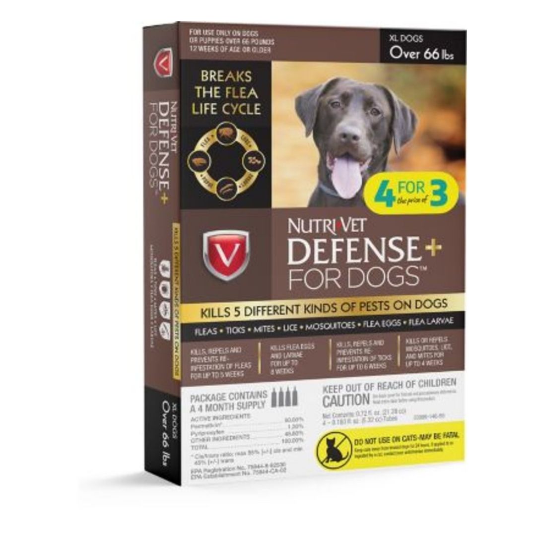 Nutri-Vet Defense+ Flea & Tick for Dog 1ea/XL, 66+Lb, 4 pk
