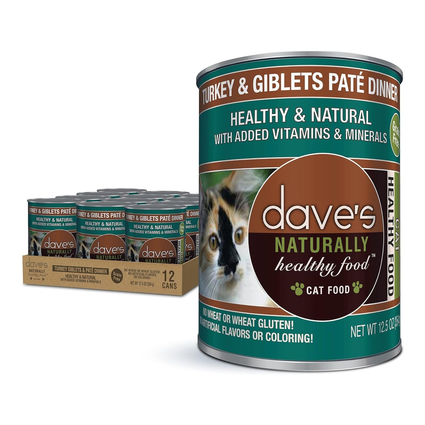 Dave's Naturally Healthy Cat Food; Turkey and Giblets Pate Dinner 13.2oz. (Case of 12)