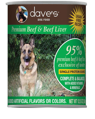 Dave's Pet Food Dog 95% Premium Meats Beef And Beef Liver 12.5oz. (Case of 12)