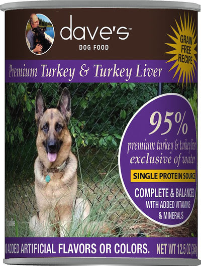 Dave's Pet Food Dog 95% Premium Meats Turkey And Turkey Liver 12.5oz. (Case of 12)