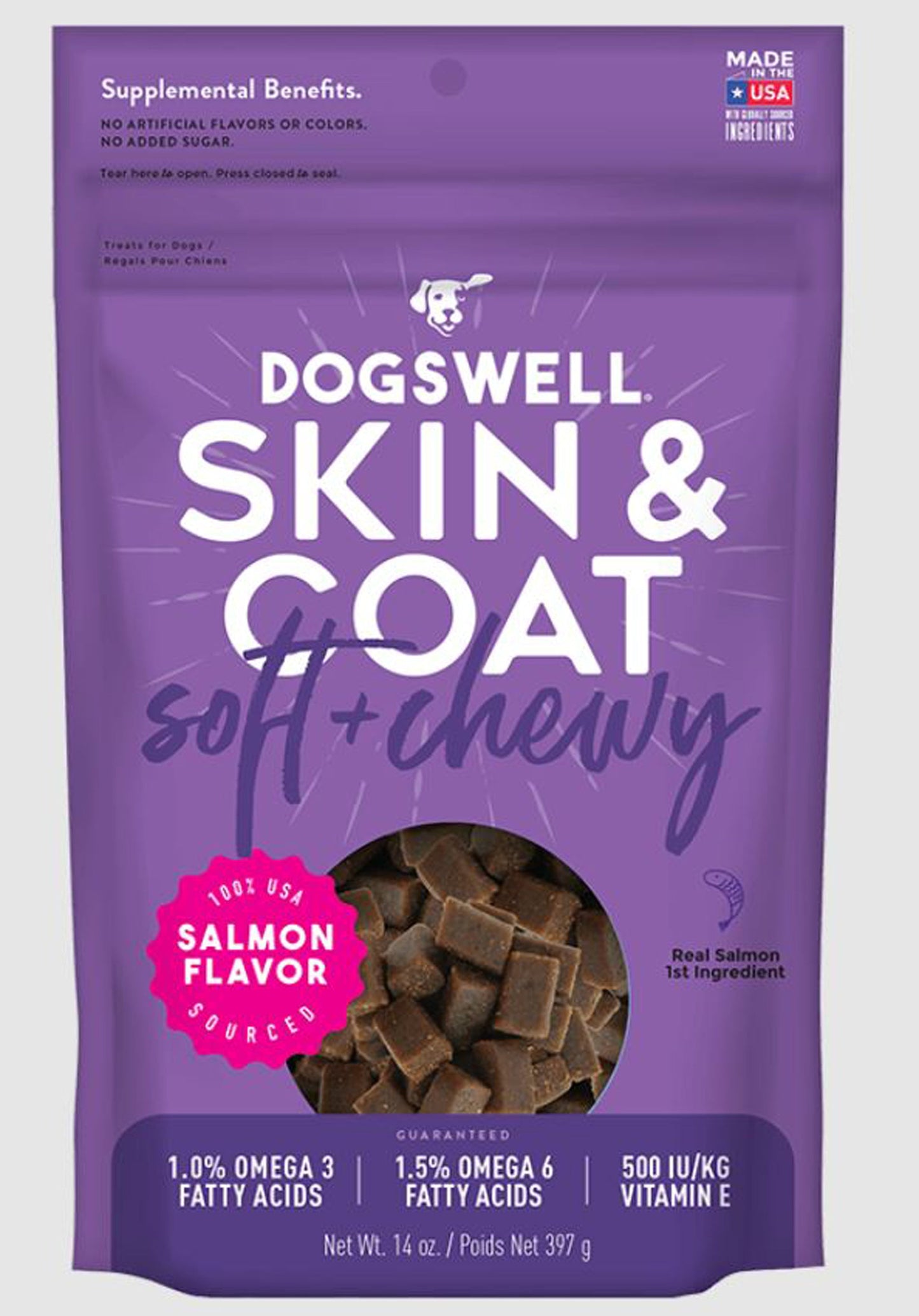 Dogswell Dog Skin And Coat Soft Chew Grain Free Salmon 14oz.