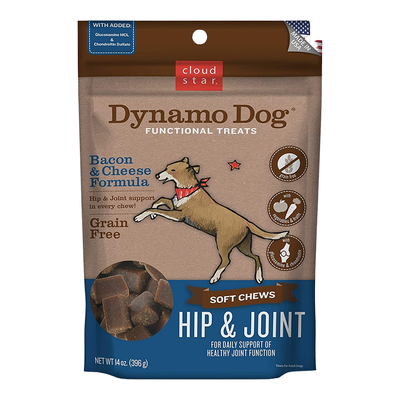 Cloud Star Dynamo Dog Hip and Joint Soft Chews Bacon and Cheese Formula Dog Treats; 14oz. Bag