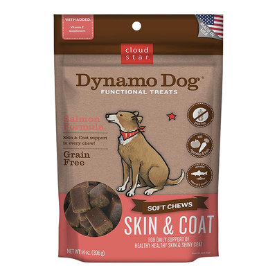 Cloud Star Dynamo Dog Skin and Coat Soft Chews Salmon Formula Dog Treats; 14oz. Bag