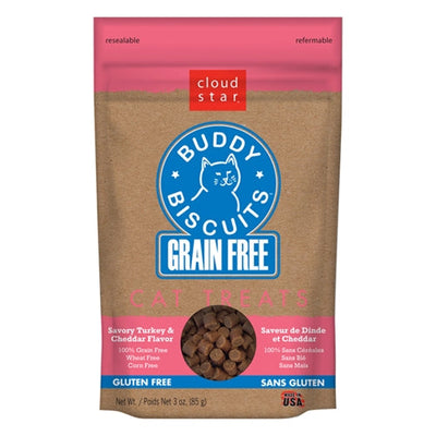 Cloud Star Grain-Free Buddy Biscuits With Savory Turkey and Cheddar Cat Treats; 3oz. Bag