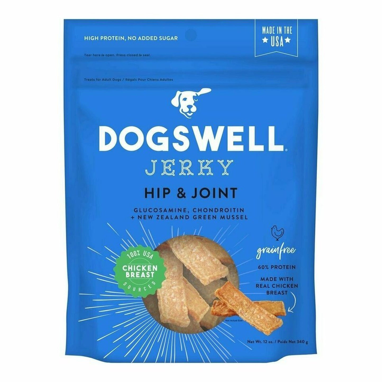 Dogswell Hip & Joint Grain-Free Jerky Dog Treat Regular Chicken 12oz.