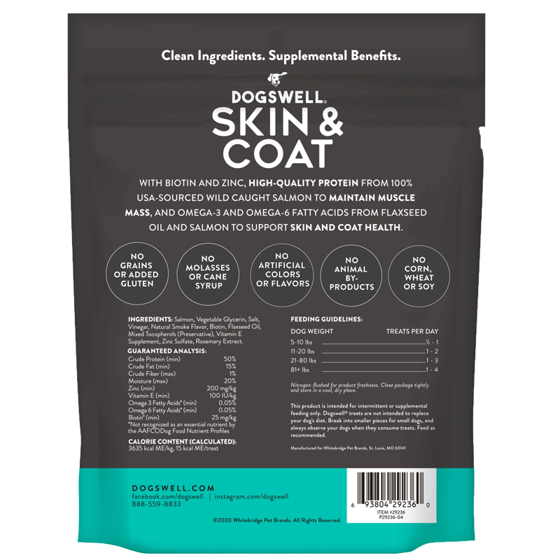 Dogswell Jerky Skin and Coat Mini Grain-Free Salmon 4oz.