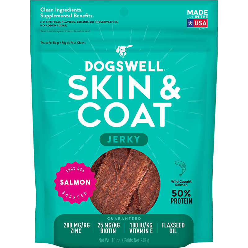 Dogswell Jerky Skin and Coat Grain-Free Salmon 10oz.