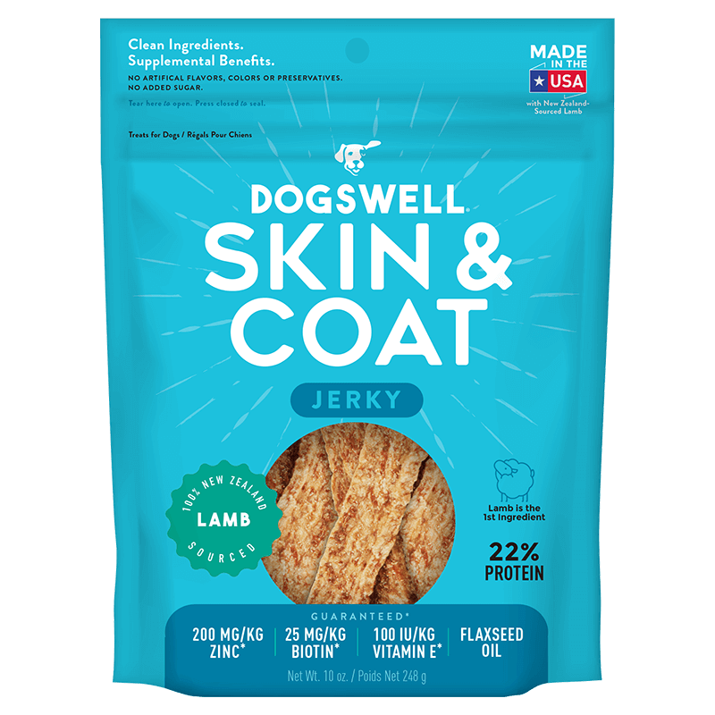 Dogswell Jerky Skin and Coat Grain-Free Lamb 10oz.