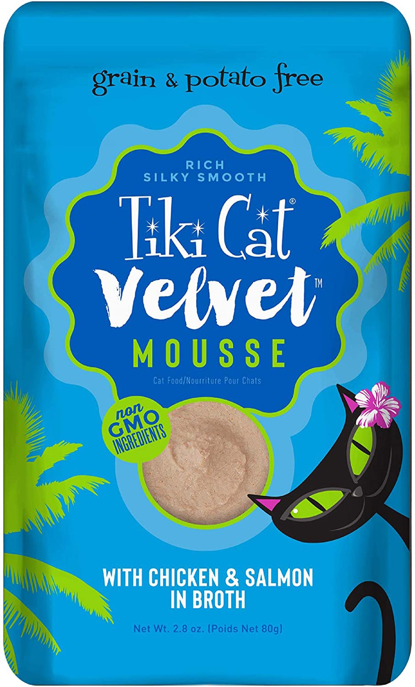 Tiki Pets Cat Velvet Mousse Chicken and Salmon in Broth 2.8oz. (Case of 12)