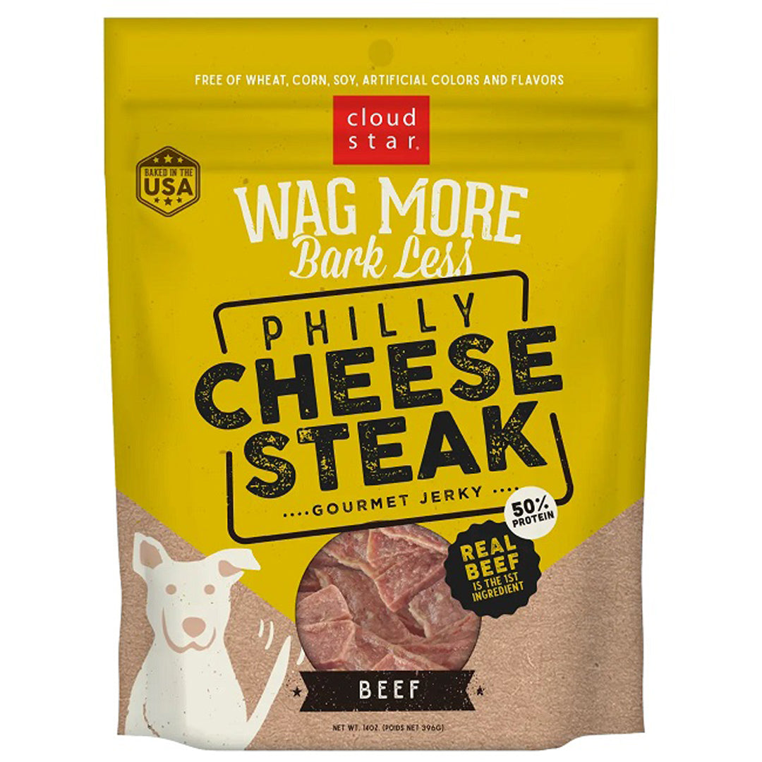 Wagmore Bark Less Dog Jerky Grain Free Philly Cheesesteak Beef 10oz.