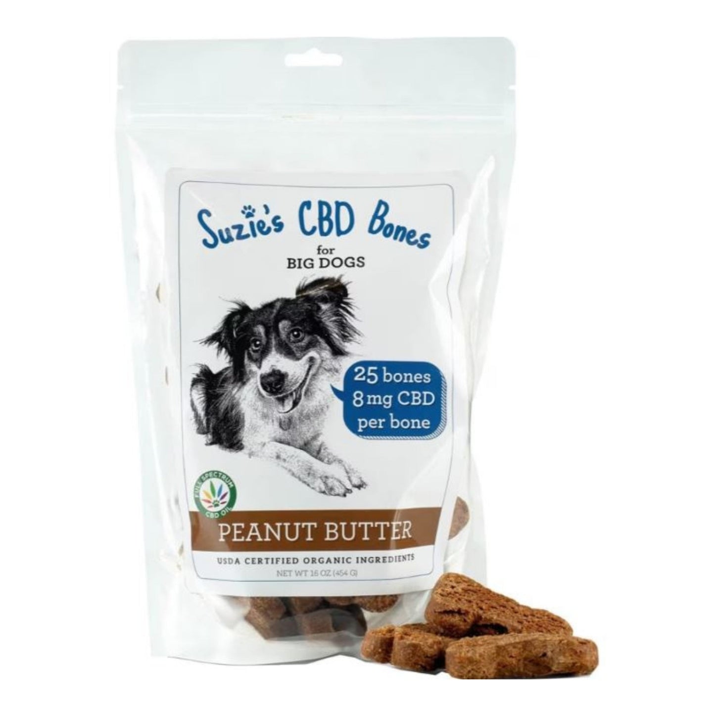 Suzie's CBD Bones For Big Dogs Peanut Butter 16oz.-8mg