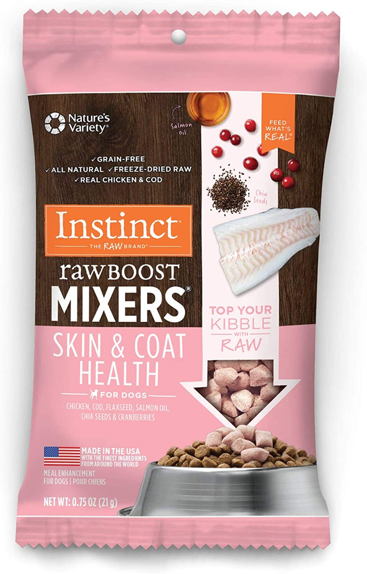 Natures Variety Raw Boost Mix Dog Skin Coat Health 0.75oz./4Bx Instinct Freeze Dried (Case Of 8)