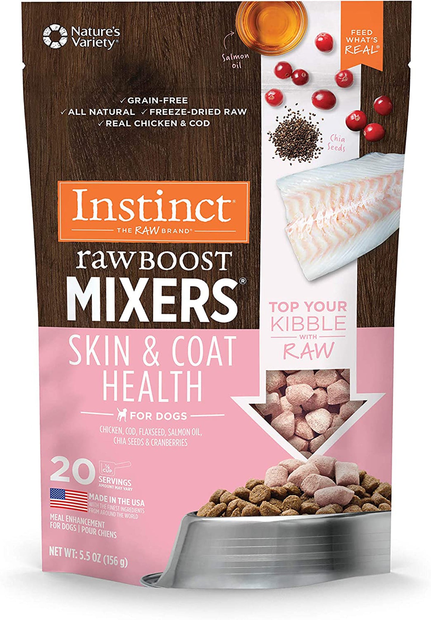 Natures Variety Raw Boost Mx Dog Skin Coat Health 5.5oz. Instinct Freeze Dried