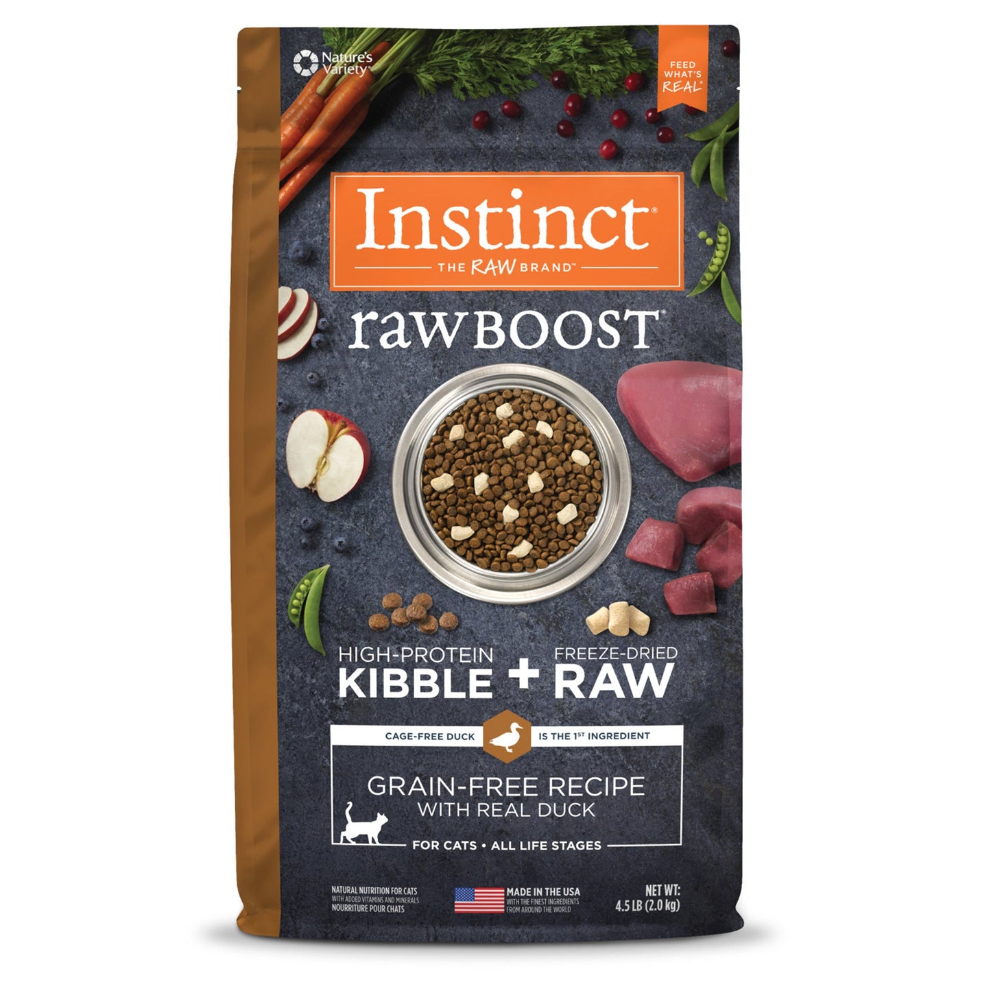 Natures Variety Instinct Cat Raw Boost Duck 4.5Lb Grain free (Case of 4)