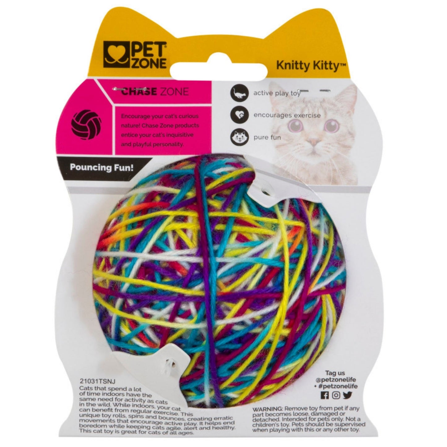 Pet Zone Products Knitty Kitty Rattle Yarn Ball Cat Toy SM  (2 pack)