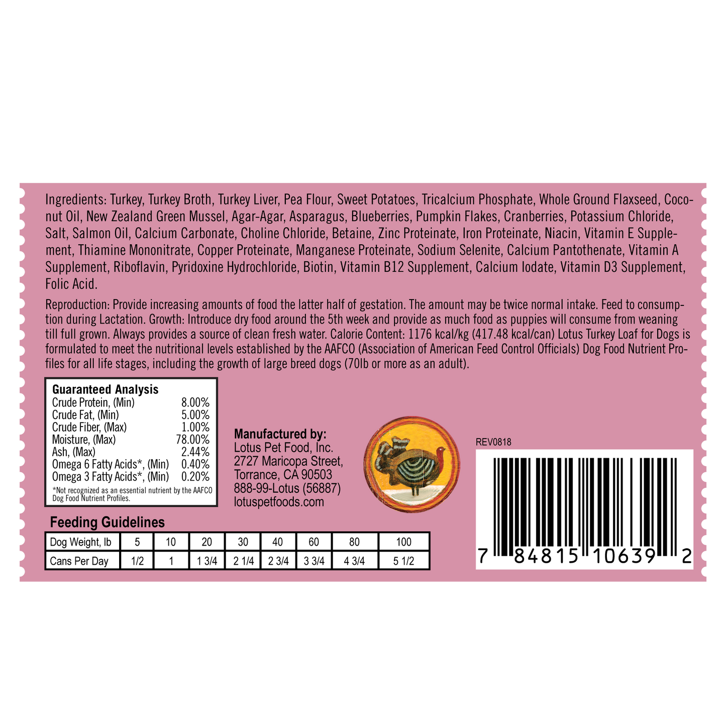 Lotus Dog Grain Free Loaf Turkey 12.5oz. (Case of 12)