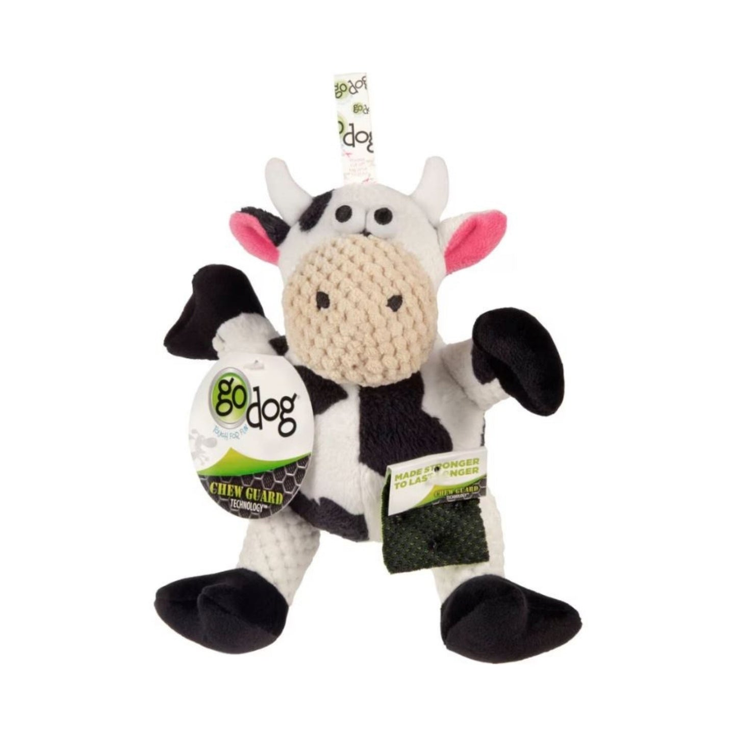 Godog Checkers Sitting Cow Dog Toy Black/White Small