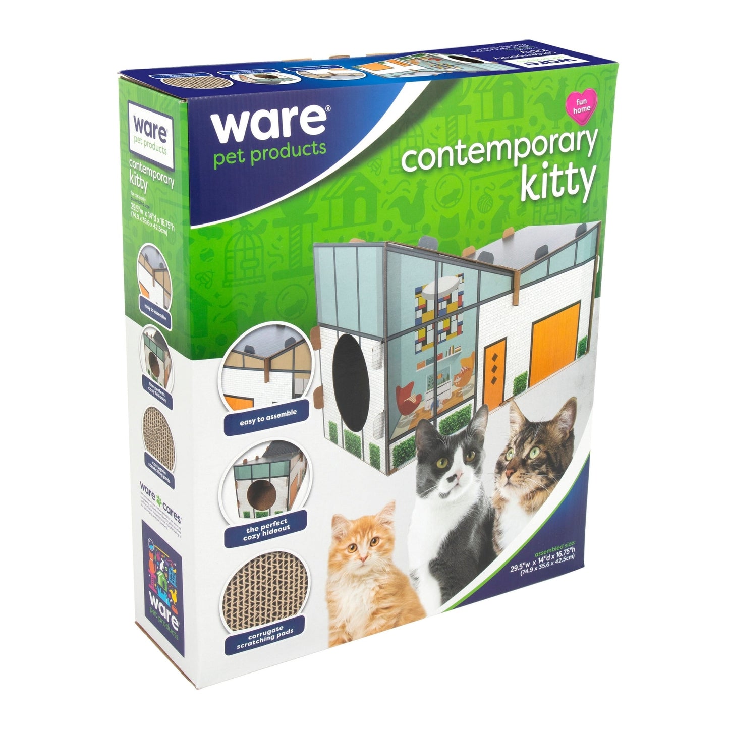 Ware Contemporary Kitty Carboard Play House 27.75 x 14 x 17.5in.